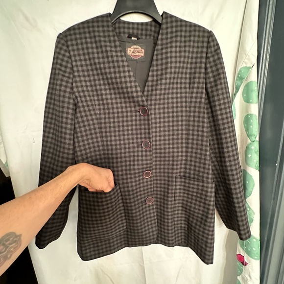 manor house women’s black gray plaid ckeck blazer jacket size Large. - Picture 5 of 15